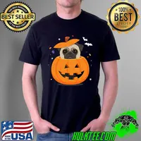Awesome cute Pug Dog in a Pumpkin shirt, Funny Pug Halloween Costume T-Shirt Unisex