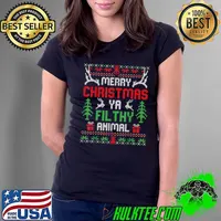 Awesome Funny Alone At Home Movies Merry Christmas You Filty Animal T-Shirt Ladies Tee