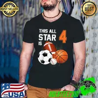 Awesome this All Star is 4 Years Old Gifts Birthday Basketball Sport T-Shirt Guys V Neck