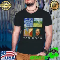 Awesome Van Gogh Painting Collage with Starry Night, Self Portrait T- Guys V Neck