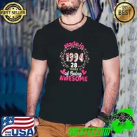 Best 28 Years Old 28th Birthday Born in 1994 Women Girls Floral T-s Guys V Neck