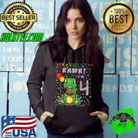 Best 4th Dinosaurs Birthday 4yr Girl & Boy Partysaurus Rex T Shirt Hoodie