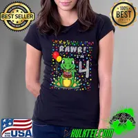 Best 4th Dinosaurs Birthday 4yr Girl & Boy Partysaurus Rex T Shirt Ladies Tee