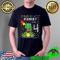 Best 4th Dinosaurs Birthday 4yr Girl & Boy Partysaurus Rex T Shirt Unisex