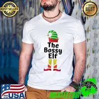 Best funny The Bossy Elf Family Matching Group Christmas PJ Tee T-Shirt Guys V Neck