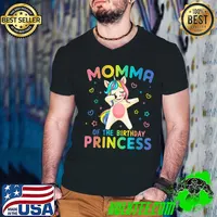 Best momma of the Birthday Princess Girl Dabbing Unicorn T-Shirt Guys V Neck