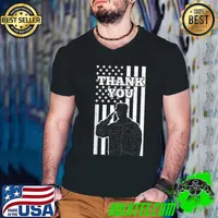 Distressed US Veterans Day Thank You Soldier Salute US Flag T-Shirt Guys V Neck