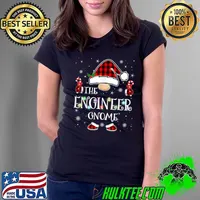 Engineer Gnome Buffalo Plaid Family Christmas Pajama T-Shirt Ladies Tee