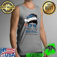 First Time Nana Est. 2022 Messy Bun Xmas Lights Santa Hat T-Shirt Tank Top