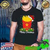 French Fries Lover Matching Santa Hat French Fries Christmas Premium T-Shirt Guys V Neck