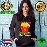 French Fries Lover Matching Santa Hat French Fries Christmas Premium T-Shirt