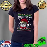 Funny Cat Christmas Meowy Catmas Gifts For Cat Lover T-Shirt Ladies Tee