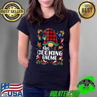 Funny Cooking Gnome Buffalo Plaid Matching Family Christmas Pajama T-Shirt Ladies Tee