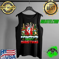 Funny Dabbing Santa Elf Mask Christmas Trees Leopard Buffalo Plaid T Shirt Tank Top