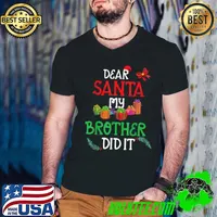 Funny Funny Family Dear Santa My Brother Did It Christmas Pajama T-Shirt Guys V Neck