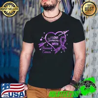 Funny i Love Someone With Stomach Cancer Awareness Arrow Heart T-Shirt Guys V Neck