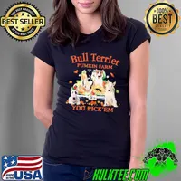 Funny The Dogs Bull Terrier Pumkin Farm You Pick Em Halloween Shirt Ladies Tee