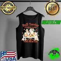 Funny The Dogs Bull Terrier Pumkin Farm You Pick Em Halloween Shirt Tank Top
