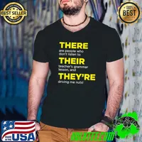 Funny there Their They're English Grammar Police Funny Teacher Premium T-Shirt Guys V Neck