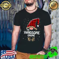 Handsome Gnome Buffalo Plaid Matching Family Christmas T-Shirt Guys V Neck