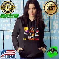 Happy HalloThanksMas Ice Hockey Thanksgiving Christmas Shirt Hoodie