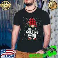 Nice Golfing Gnome Buffalo Plaid Matching Family Christmas Pajama T-Shirt Guys V Neck