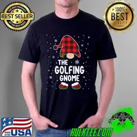 Nice Golfing Gnome Buffalo Plaid Matching Family Christmas Pajama T-Shirt Unisex