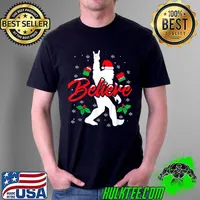 Official Bigfoot Santa Believe Funny Bigfoot Christmas Rock On T Shirt Unisex