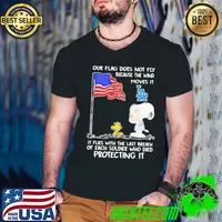 Official Cute Snoopy And Woodstock Our Flag Does Not Fly Because The Wind Moves It Los Angeles Dodgers Shirt Guys V Neck