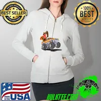 Official kids Thanksgiving Funny Cute Awesome Turkey Riding Monster Truck T-Shirt Full Zip Hooded