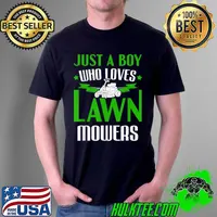 Official Mens Lawn Mower Just A Boy Who Loves Lawn Mowers Lawn Mowing T-Shirt Unisex