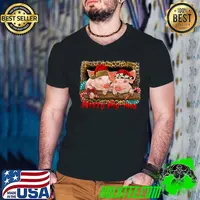 Official merry Pig-Mas Hat Santa Pig Farm Leopard Xmas Candy Cane T-Shirt Guys V Neck