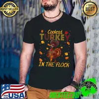 Original Coolest Turkey In The Flock Toddler Boys Thanksgiving Kids T Shirt Guys V Neck