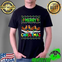 Original Xmas Rooster Bird Lighting Santa Hat Merry Christmas Rooster Premium T-Shirt Unisex