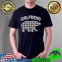 Premium Black And White Buffalo Plaid Girlfriend Bear Christmas T Shirt Unisex