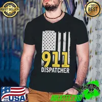 Premium dispatcher 911 American Flag Responder Patriotic Yellow Line T-Shirt Guys V Neck