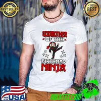 Premium godmother Of The Birthday Ninja Shinobi Themed B-Day Party T-Shirt Guys V Neck