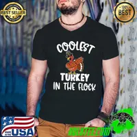 Premium Kids Coolest Turkey In The Flock Toddler Boys Kids Thanksgiving T-Shirt Guys V Neck