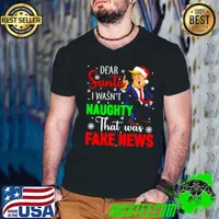 Premium Official Trump Christmas Pajamas Dear Santa Fake News Costume T Shirt Guys V Neck