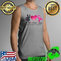 Premium Peace Love Cure Breast Cancer Awareness Pink Ribbon Flower T- Tank Top
