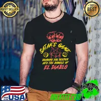 Premium Satan's Game Drawing You Deeper Into The Bowels Of El Diablo Retro Shirt Guys V Neck