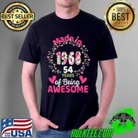 Premium Womens 54 Years Old 54th Birthday Born in 1968 Women Girls Floral T- Unisex