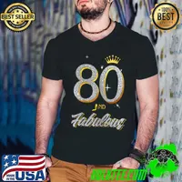 Premium womens 80th Birthday And Fabulous For Girl Women 80 Years Old T-Shirt Guys V Neck