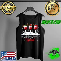 Spirit Three Glasses Of Wine Santa Elf Reindeer Christmas T-Shirt Tank Top
