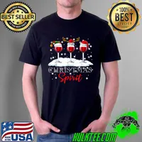 Spirit Three Glasses Of Wine Santa Elf Reindeer Christmas T-Shirt Unisex