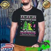 T Rex I Don't Hide My Scars They Are Proof That I Fought For This Life Breast Cancer Awareness Christmas Shirt