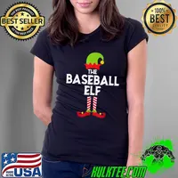 Top Baseball Elf Matching Family Christmas Pajama Kid Boys Mom T-Shirt Ladies Tee