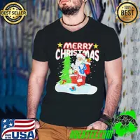 Top Cute Patriotic American Flag Santa Claus Chimney Christmas Shirt Guys V Neck