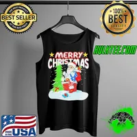 Top Cute Patriotic American Flag Santa Claus Chimney Christmas Shirt Tank Top