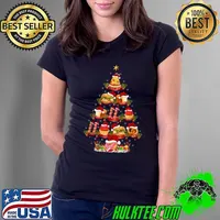 Top fast Food Lover Xmas Lighting Santa Fast Food Christmas Tree T-Shirt Ladies Tee